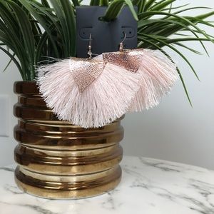 ‼️ Light Blush Pink Thread Fan Style Earrings Boho